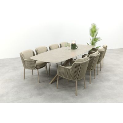 4SO Bernini/Prado 8-persoons Deens ovale dining tuinset 300x110 cm. - Latte