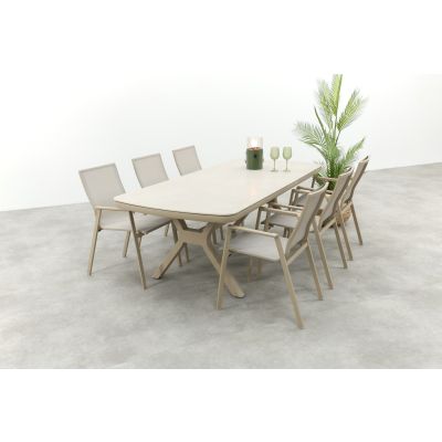 Atmos/Ponto 6-persoons stapelbare tuinset 220x100 cm. - Latte