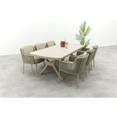 4SO Bernini/Ponto 6-persoons rope tuinset 220x100 cm. - Latte