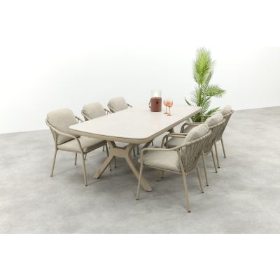 Pisa/Ponto 6-persoons rope tuinset 220x100 cm. - Latte
