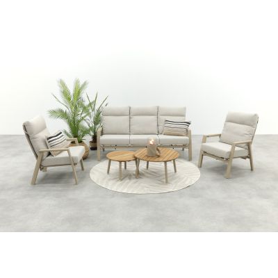 Lagos/Mindo (ronde loungetafelset) verstelbare 5-zits stoel-bank loungeset - Latte/Teak