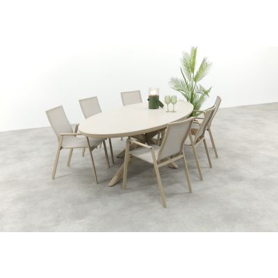Atmos/Ventaro stapelbare ovale tuinset 240x115 cm. - Latte