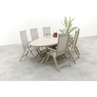 Hartman Napoli/Ventaro ovale verstelbare tuinset voor 6 personen 240x115 cm. - Latte