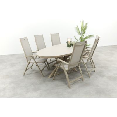 Hartman Roma/Ventaro ovale verstelbare tuinset voor 6 personen 240x115 cm. - Latte
