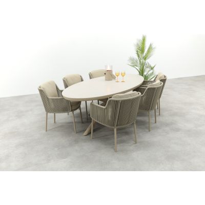 4SO Bernini/Ventaro ovale tuinset voor 6 personen 240x115 cm. - Latte