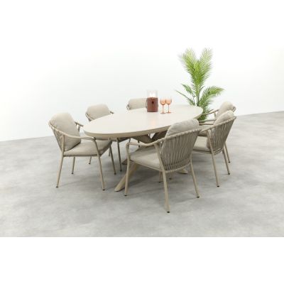 Pisa/Ventaro ovale tuinset voor 6 personen 240x115 cm. - Latte
