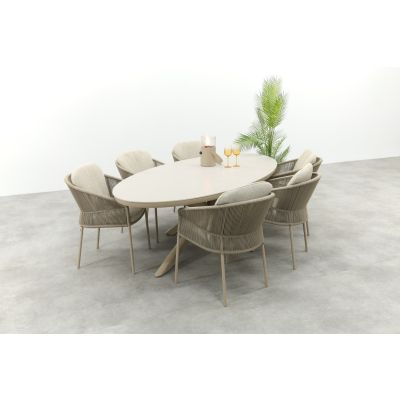 Taste Florence/Ventaro ovale tuinset voor 6 personen 240x115 cm. - Latte