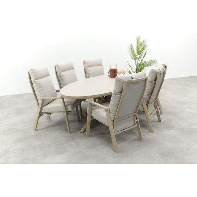 Lagos/Ventaro ovale verstelbare tuinset voor 6 personen 240x115 cm. - Latte
