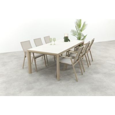 Atmos/Kings stapelbare tuinset voor 6 personen 220x100 cm. - Latte