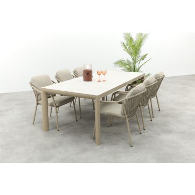 Pisa/Kings rope tuinset voor 6 personen 220x100 cm. - Latte