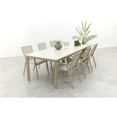 Atmos/Hartman Kyra aluminium tuinset voor 6 personen 240x100 cm. - Latte