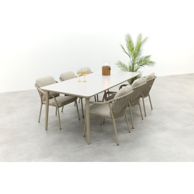 Pisa/Sofia rope dining tuinset voor 6 personen 220x100 cm. - Latte