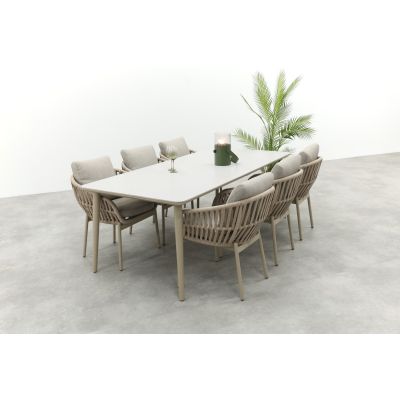 Romeo/Sofia rope dining tuinset voor 6 personen 220x100 cm. - Latte