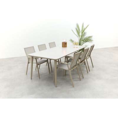 Atmos/Sofia stapelbare aluminium dining tuinset voor 6 personen 220x100 cm. - Latte