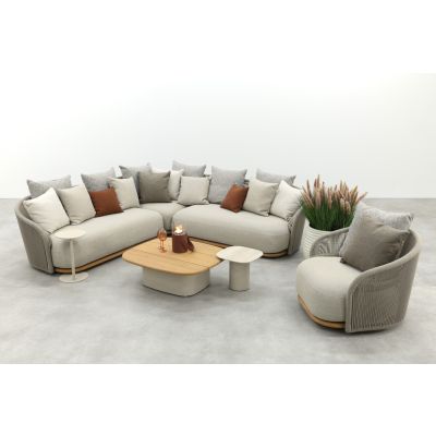 Loom rope loungeset met teak detail + roterende loungestoel - Mokka