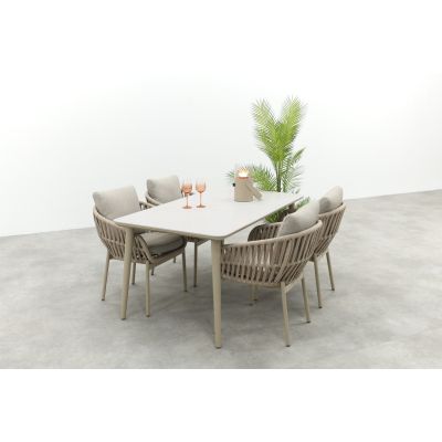Romeo/Sofia rope dining tuinset voor 4 personen 160x90 cm. - Latte