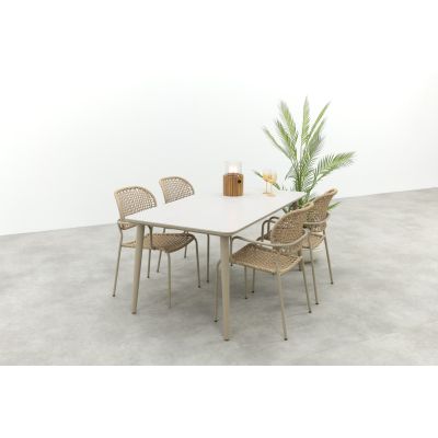 Noa/Sofia stapelbare wicker 4-persoons dining tuinset 160x90 cm. - Latte