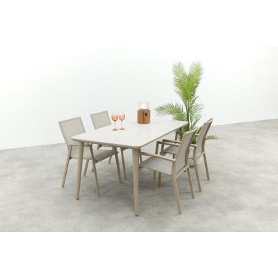 Atmos/Sofia stapelbare aluminium dining tuinset voor 4 personen 160x90 cm. - Latte