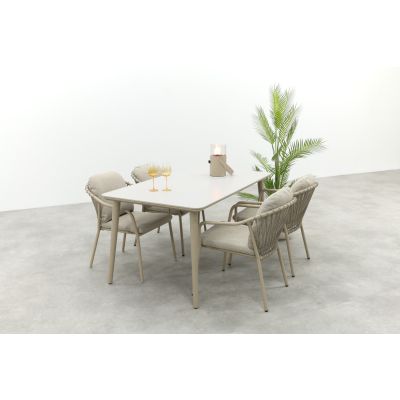 Pisa/Sofia rope dining tuinset voor 4 personen 160x90 cm. - Latte