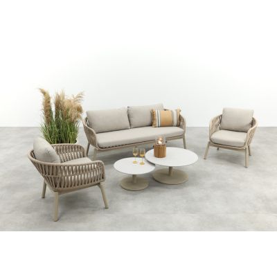 Romeo/Orion rope stoel-bank loungeset - Latte
