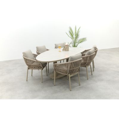 Romeo/Lecce organische tuinset voor 6 personen 240x120 cm. - Latte