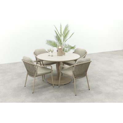 Pisa/Rodez 4-persoons tuinset Ø120 cm. - Latte