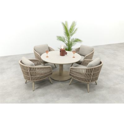 Romeo/Aversa 4-persoons ronde verstelbare low-dining tuinset  Ø120 cm. - Latte
