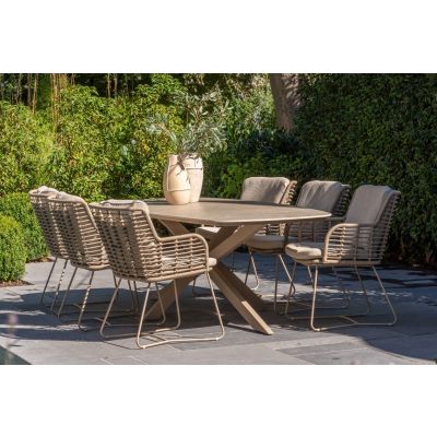 4SO Fabrice/Prado Deens ovale 6-persoons tuinset 240x105 cm. - Latte