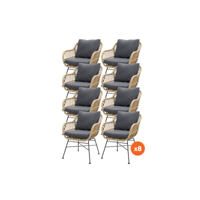 Set van 8 - Garden Impressions Margriet tuinstoel - Naturel
