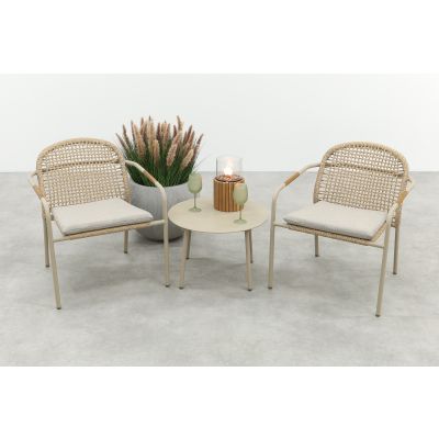 Helen wicker rope loungestoelen set met bijzettafel (3-delig) - Latte/Beige