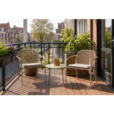 Helen wicker rope loungestoelen set met bijzettafel (3-delig) - Latte/Beige