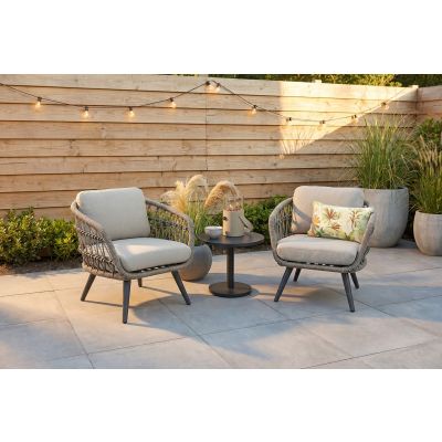 Julia/Canto naturel rope low-dining tuinstoelen set met bijzettafel (3-dlg) - Antraciet