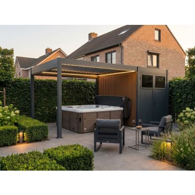 Lamellen Overkapping 4x3 m. Aluminium - Elektrisch Dak & LED Verlichting, incl. berging 3x2 m.- Move Deluxe Antraciet
