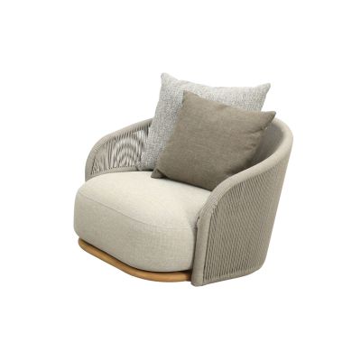 Loom roterende loungestoel met teak detail - Mokka