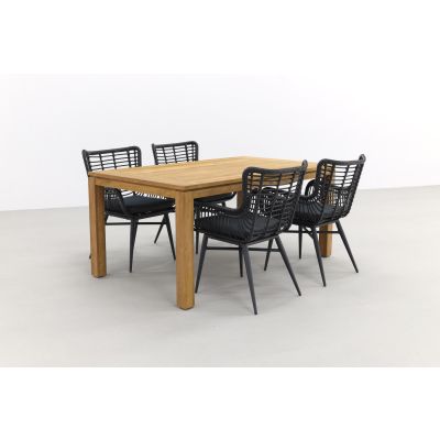 Jasmine Black/Rome 4-persoons dining tuinset 170x100 cm. - Brown teak