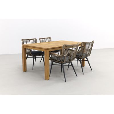 Jasmine Naturel/Rome 4-persoons dining tuinset 170x100 cm. - Brown teak