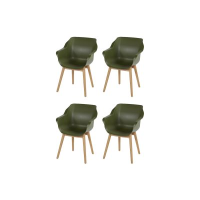 Set van 4 - Hartman Sophie Studio dining armstoel - Moss green - Teak poot OP=OP