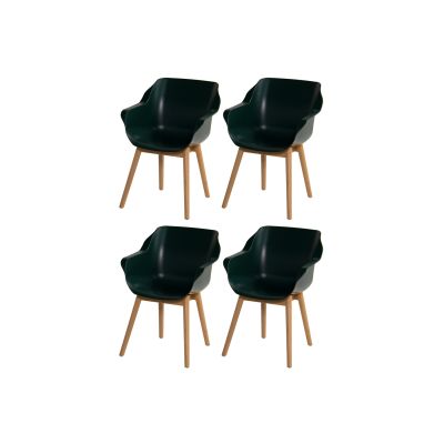 Set van 4 - Hartman Sophie Studio dining armstoel - Night green - Teak poot OP=OP
