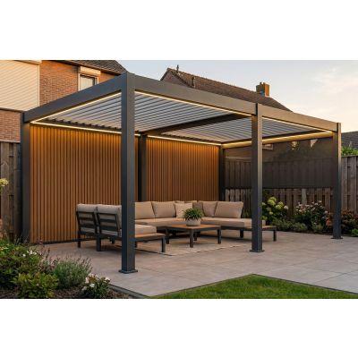 Lamellen Overkapping 6x4 m. Aluminium - Elektrisch Dak & LED Verlichting - Advance Antraciet