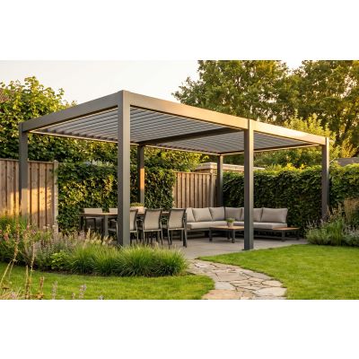 Lamellen Overkapping 6x4 m. Aluminium - Elektrisch Dak & LED Verlichting - Advance Antraciet