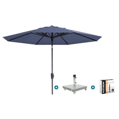 Madison Paros 2 Luxe stokparasol 3 m. rond - Safier blue met Sevilla voet en hoes