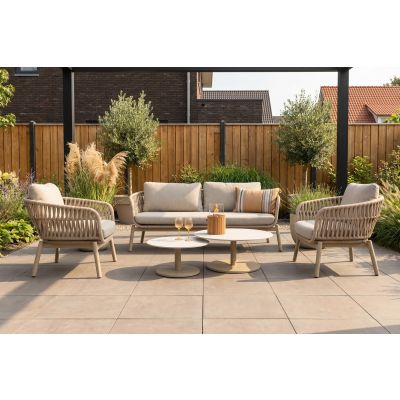Romeo/Orion rope stoel-bank loungeset - Latte