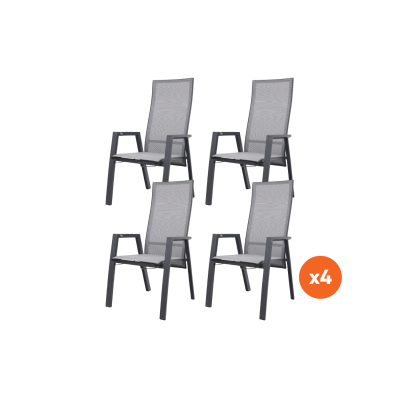Set van 4  - Azoren verstelbare dining tuinstoelen (incl. kussen) - Antraciet