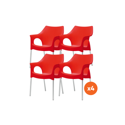 Set van 4 - Scab Ola stapelbare kunststof tuinstoel - Rood
