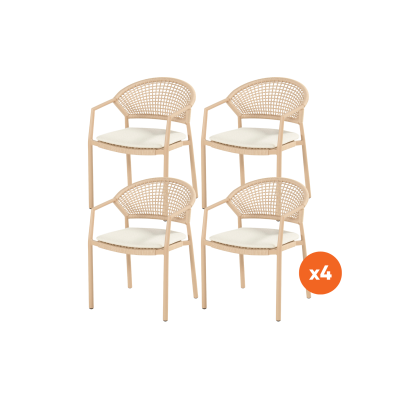 Set van 4 - Hartman Taragona stapelbare rope dining tuinstoel - Cappuccino