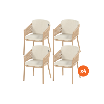 Set van 4 - Hartman Altea rope dining tuinstoel - Cappuccino