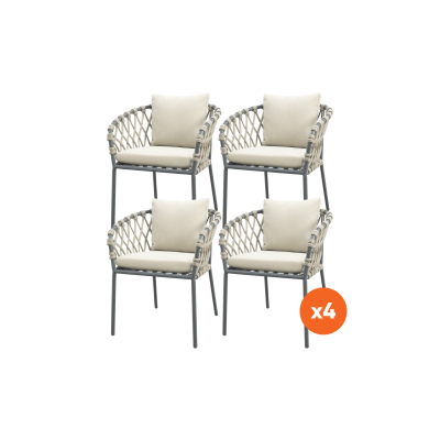 Set van 4 - Sara dining tuinstoelen - Rope/Antraciet 