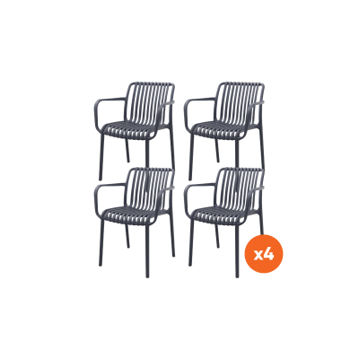 Set van 4 - Stripe stapelbare tuinstoel - Antraciet