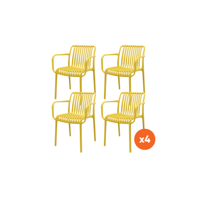 Set van 4 -Stripe stapelbare tuinstoelen - Mosterdgeel