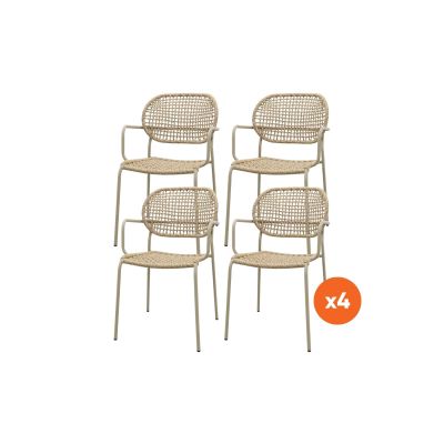 Set van 4 - Noa stapelbare naturel wicker dining tuinstoel - Latte